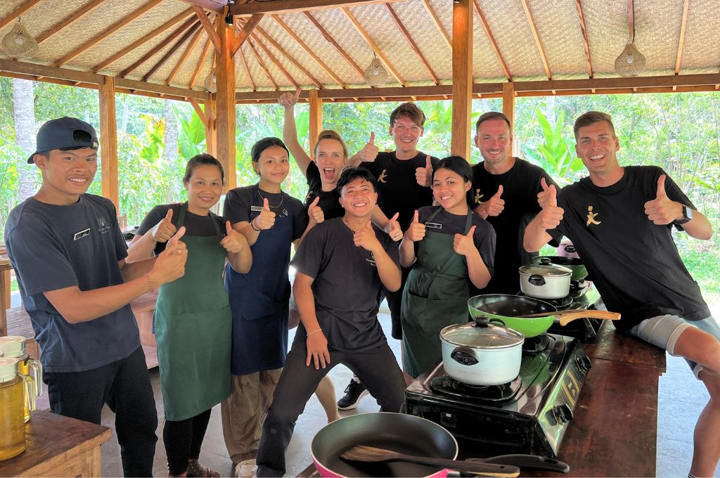 team of young chef at bali farm cooking school in Taman Dukuh